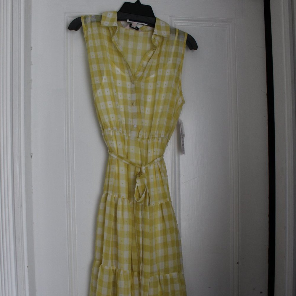 NWT Nanette Lepore Yellow and White Gingham Dress Layered/Ruffled 8 Pretty